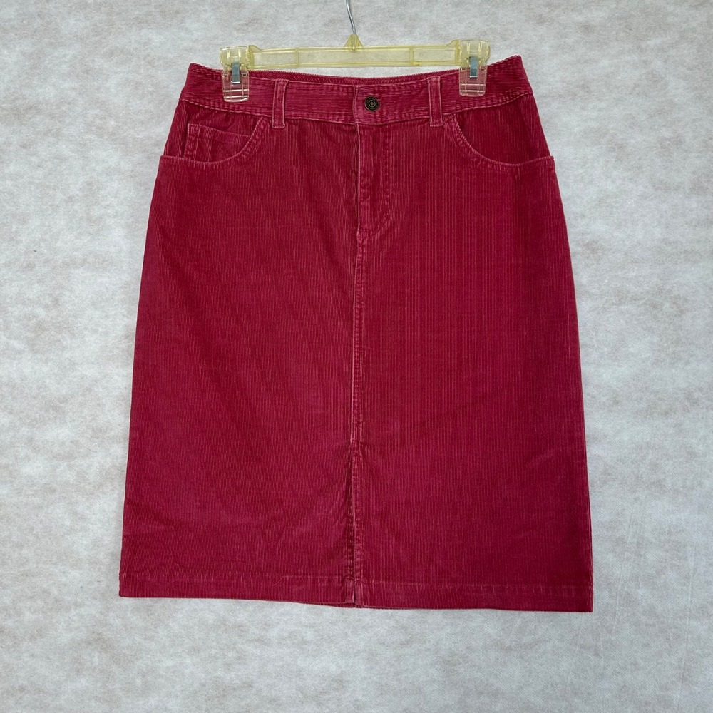 St Johns Bay Red Corduroy Stretch Midi Skirt Size 4 A Line Casual Workwear